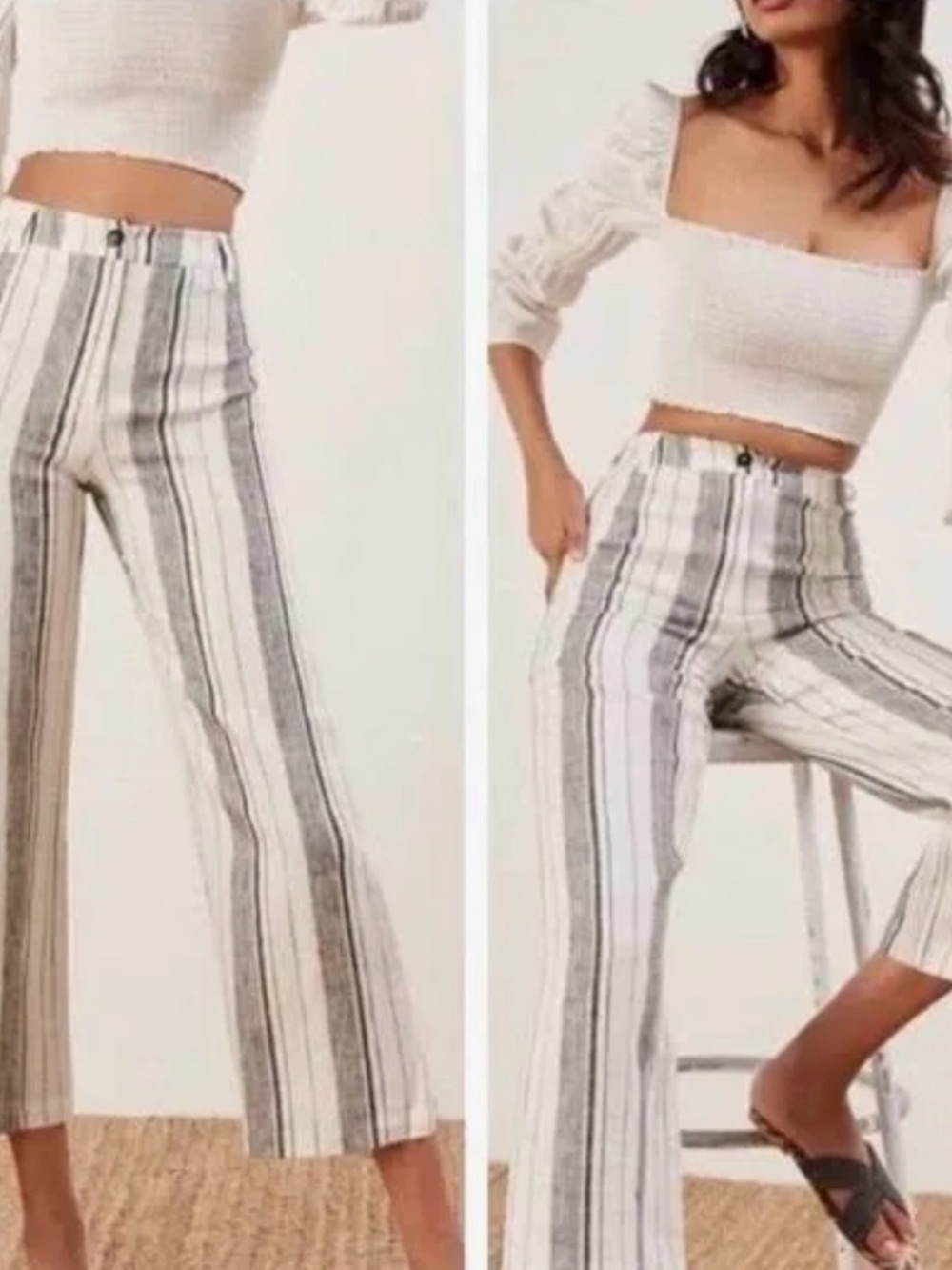 Reformation Tahiti Linen Wide-Leg Pants - White & Black